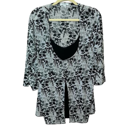 Dressbarn Womens‎ Top Plus Size 2X Pullover Blouse gray Black Floral Career Work - Picture 1 of 6